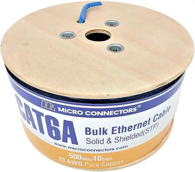 Alt view image 4 of 6 - Micro Connectors 500 Feet Cat6A Solid-Shielded (STP) Bulk Ethernet (23AWG) Cable (Blue) with 20 cat6A/7 Connectors (TR4-570SHBL-KIT)