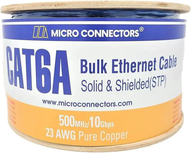 Alt view image 3 of 6 - Micro Connectors 500 Feet Cat6A Solid-Shielded (STP) Bulk Ethernet (23AWG) Cable (Blue) with 20 cat6A/7 Connectors (TR4-570SHBL-KIT)