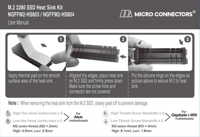 Alt view image 7 of 7 - Micro Connectors M.2 NVME SSD Installation Kit with Low-Profile Heat Sink 5mm and Mounting Screws (Compatible with PS5) (NGFFM2-HS-KIT)
