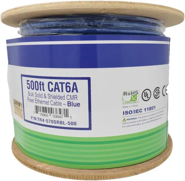 Alt view image 6 of 6 - Micro Connectors 500FT CAT 6A Solid & Shielded (F/UTP) CMR Riser Bulk Ethernet Cable (Blue) (TR4-570SRBL-500)