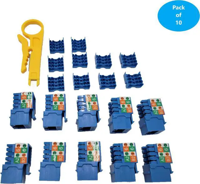 Alt view image 2 of 7 - Micro Connectors CAT6A Unshielded Punch Down Keystone Jack with Tool (Blue/10 Pack) (FRT-860BL10-T)