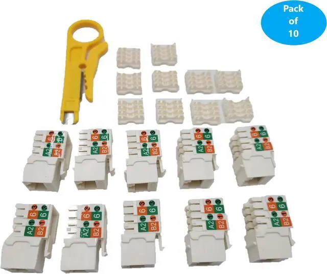 Alt view image 2 of 7 - Micro Connectors CAT6A Unshielded Punch Down Keystone Jack with Tool (White/10 Pack) (FRT-860W10-T)