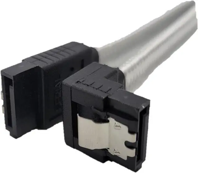 Main image of Micro Connectors 20 SATA III Straight to Right Angle Sleeved Cable with Locking Latch 3-Pack (F03-20RASLW-3)