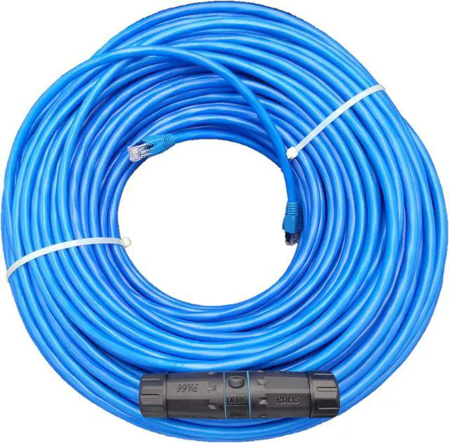 Main image of Micro Connectors 200 Feet CAT6 Outdoor-Rated Shielded Ethernet Cable Kit with Waterproof Coupler - Blue (E08-200BLOU-KT)