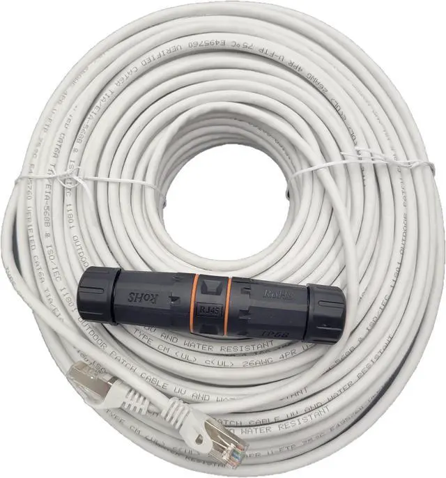 Main image of Micro Connectors 100 Feet CAT6A Industrial Outdoor-Rated Shielded Ethernet Cable Kit with Waterproof Coupler (E09-100WOU-KT)