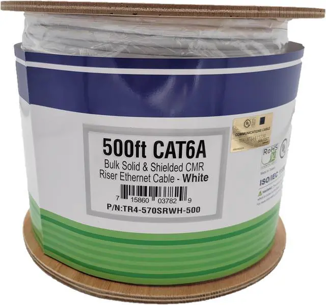 Alt view image 4 of 7 - Micro Connectors 500 FT CAT 6A Solid & Shielded (F/UTP) CMR Riser Bulk Ethernet Cable (White) (TR4-570SRWH-500)