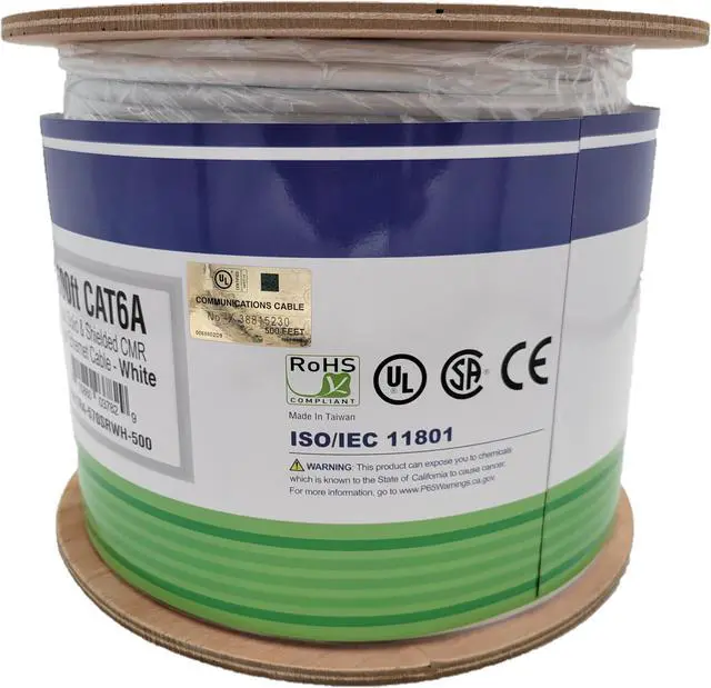 Alt view image 5 of 7 - Micro Connectors 500 FT CAT 6A Solid & Shielded (F/UTP) CMR Riser Bulk Ethernet Cable (White) (TR4-570SRWH-500)