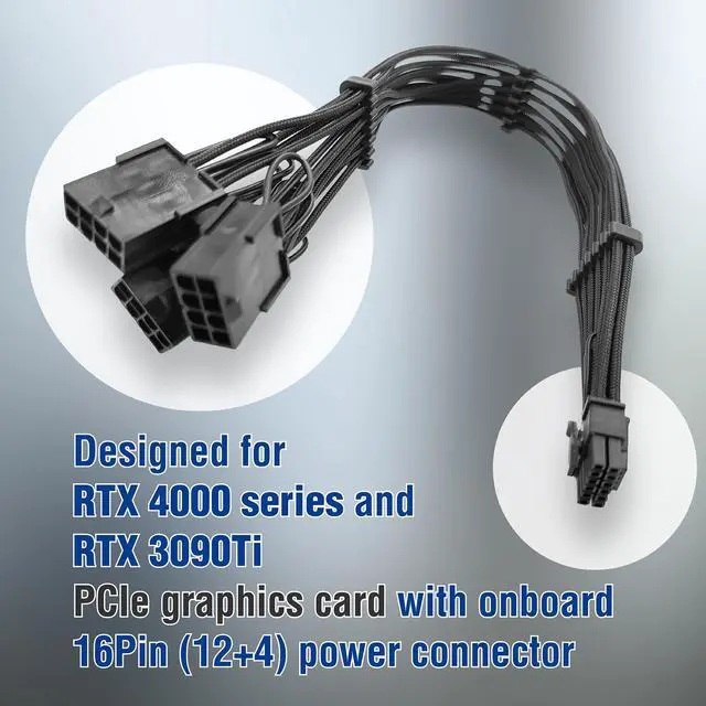 Alt view image 2 of 6 - Micro Connectors Premium Sleeved 12VHPWR PCI-e 5.0 16Pin (12+4) to Triple 8-Pin GPU Power Extension Cable (F04-303BK)