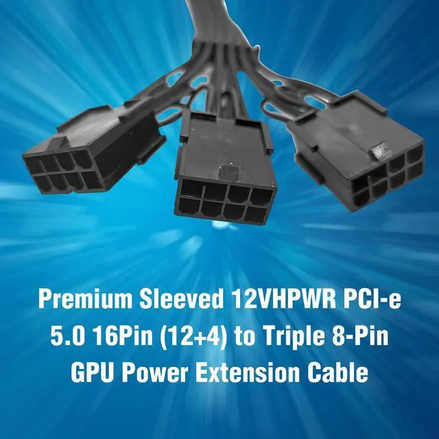 Alt view image 4 of 6 - Micro Connectors Premium Sleeved 12VHPWR PCI-e 5.0 16Pin (12+4) to Triple 8-Pin GPU Power Extension Cable (F04-303BK)
