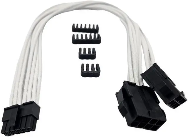 Alt view image 2 of 5 - Micro Connectors Premium Sleeved 12-Pin to Dual 8-Pin PCIe GPU for RTX 30 Series Power Extension Cable (300mm) - White (F04-250W)