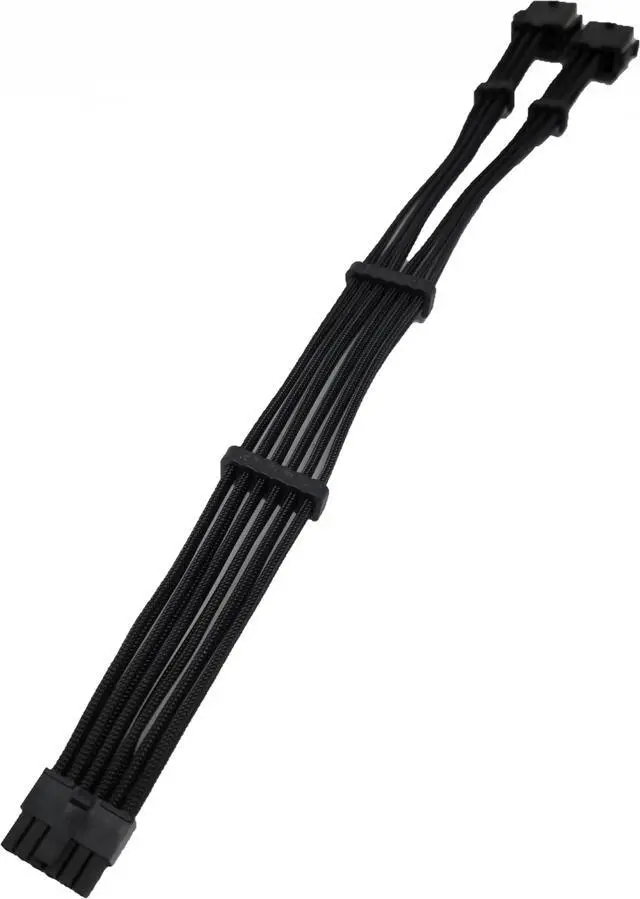 Alt view image 2 of 5 - Micro Connectors Premium Sleeved 12-Pin to Dual 8-Pin PCIe GPU for RTX 30 Series Power Extension Cable (300mm) - Black (F04-250BK)