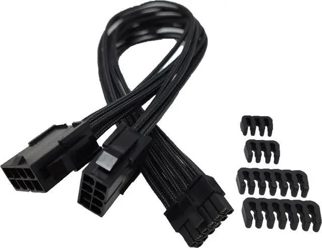 Main image of Micro Connectors Premium Sleeved 12-Pin to Dual 8-Pin PCIe GPU for RTX 30 Series Power Extension Cable (300mm) - Black (F04-250BK)