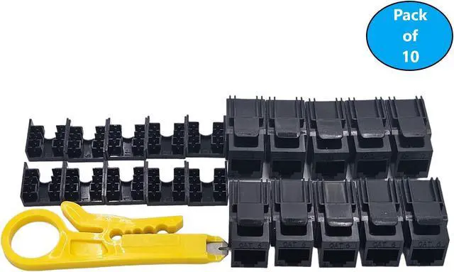 Main image of Micro Connectors CAT6 Unshielded Punch Down Keystone Jack with Tool (Black, 10-Pack) (FRT-840B10-T)
