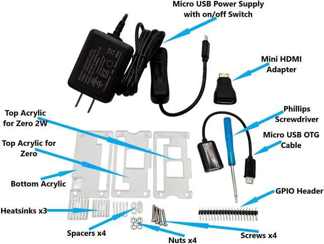 Main image of Micro Connectors Raspberry Pi Zero/2W Starter Acrylic Case Kit with Power Adapter and Cables (RAS-PCS02PWR)