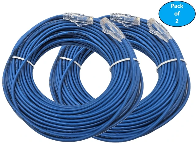 Main image of MICRO CONNECTORS 100 Feet Cat 6 Ultra Slim Patch (28AWG) Cable (Blue) 2-Pack