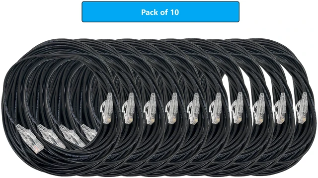 Main image of MICRO CONNECTORS 50 Feet CAT6 Ultra Slim Patch Cable (28AWG) Black 10-Pack