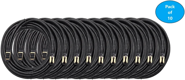 Main image of MICRO CONNECTORS 50 Feet Cat8 SFTP RJ45 Patch 26AWG Cable (Black) 10-Pack