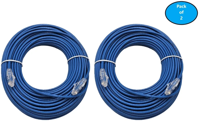 Main image of MICRO CONNECTORS 100 Feet CAT 6A Ultra Slim Patch (28AWG) Cable Blue 2-Pack