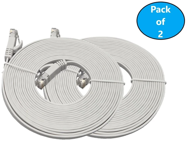 Main image of MICRO CONNECTORS 75 Feet Cat 6 Flat (30AWG) Cable with 20 Cable Clips (White) 2-Pack (E08-075FLW-2P)