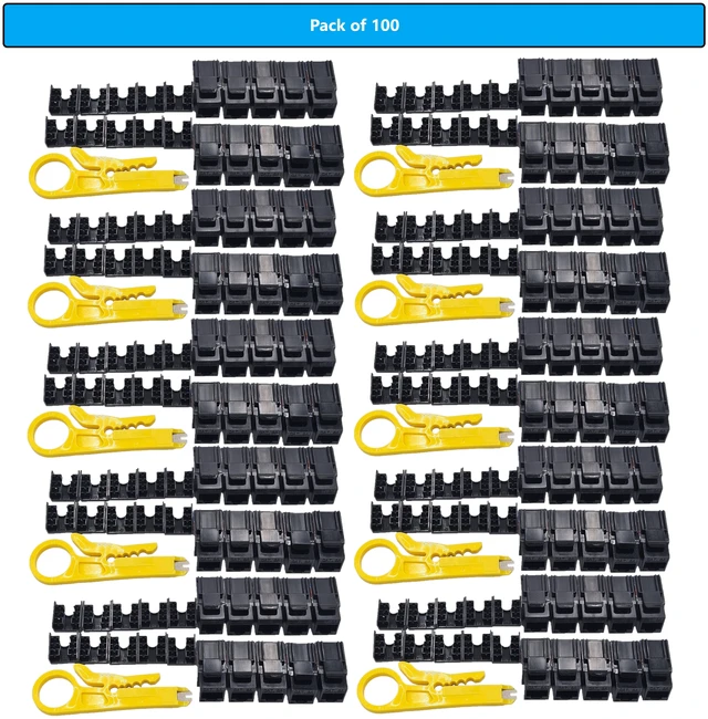 Main image of MICRO CONNECTORS CAT 6A Unshielded Punch Down Keystone Jack with Tool Black 100-Pack (FRT-860B100-T)