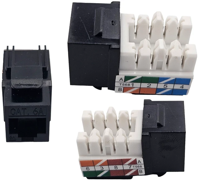 Alt view image 3 of 4 - MICRO CONNECTORS 10-Pack 1-Gang White Keystone Plastic Wall Plate 1-Port and 10 Cat 6A RJ45 Keystone Jacks Black (FRT-1P860B-10)