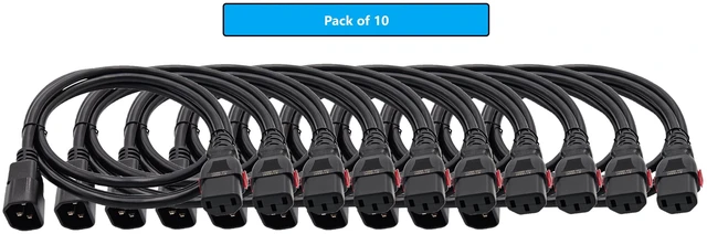 Main image of MICRO CONNECTORS 6 Feet Universal Auto-Locking AC Power Extension Cord 17 AWG (C13 to C14) 10-Pack (M05-113EULK-10P)