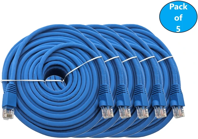 Main image of MICRO CONNECTORS 50 ft. Cat 6A 10Gb UTP Ethernet Patch (24AWG) Cable Blue (5-Pack) (E09-050BL-5)