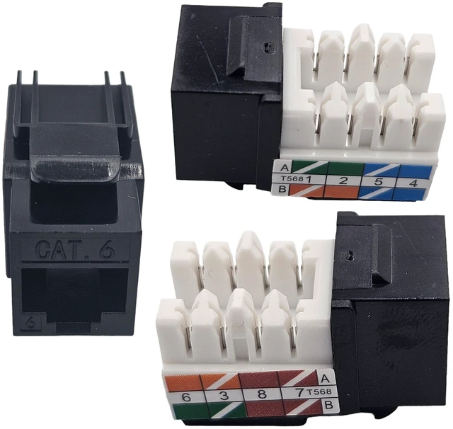 Alt view image 3 of 4 - MICRO CONNECTORS 10-Pack 1-Gang White Keystone Plastic Wall Plate 6-Port and 10 Cat 6 RJ45 Keystone Jacks Black (FRT-6P840B-10)