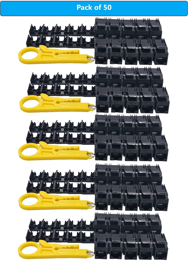 Main image of MICRO CONNECTORS CAT 6 Unshielded Punch Down Keystone Jack with Tool (Black 50-Pack) (FRT-840B50-T)