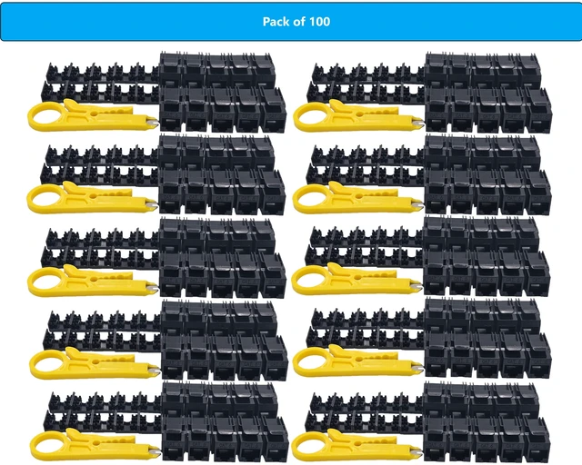 Main image of MICRO CONNECTORS CAT 6 Unshielded Punch Down Keystone Jack with Tool (Black 100-Pack) (FRT-840B100-T)