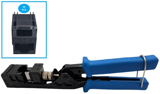 Main image of MICRO CONNECTORS Keystone Jack Termination Tool Plus Cat 6 Keystone Jacks in Black 50-Pack (FRT-40B-KST50)