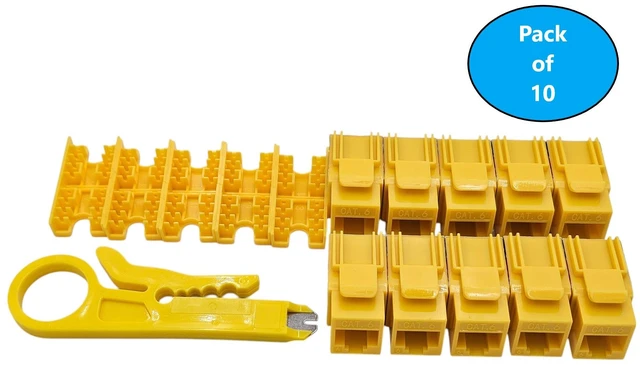 Main image of MICRO CONNECTORS CAT6 Unshielded Punch Down Keystone Jack with Tool in Yellow (10-Pack) (FRT-840Y10-T)