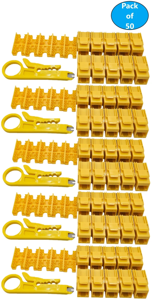 Main image of MICRO CONNECTORS CAT6 Unshielded Punch Down Keystone Jack with Tool in Yellow (50-Pack) (FRT-840Y50-T)