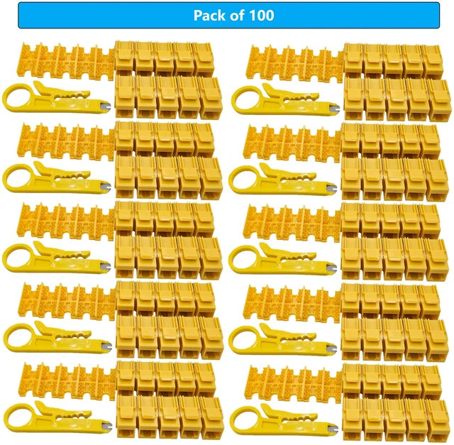 Main image of MICRO CONNECTORS CAT6 Unshielded Punch Down Keystone Jack with Tool in Yellow (100-Pack) (FRT-840Y100-T)