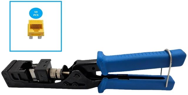 Main image of MICRO CONNECTORS Keystone Jack Termination Tool Plus Cat 6 Keystone Jacks in Yellow (50-Pack) (FRT-40Y-KST50)