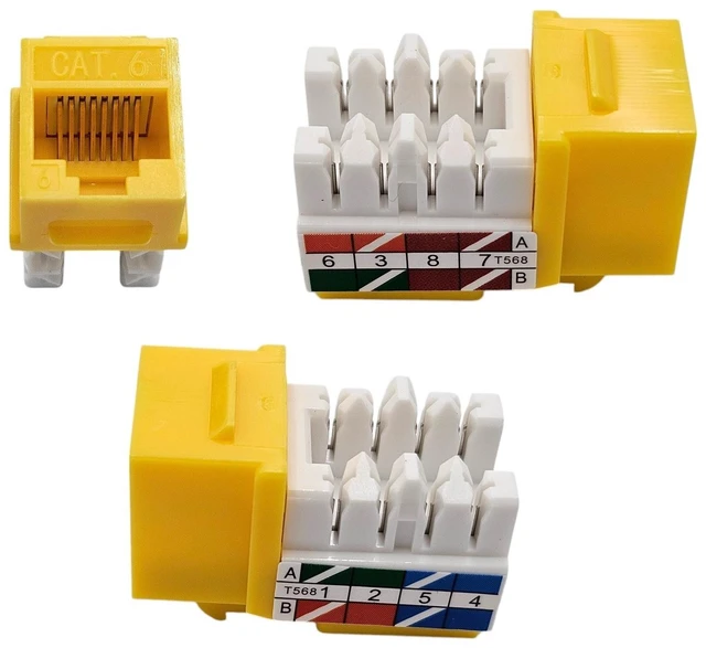 Alt view image 3 of 4 - MICRO CONNECTORS 10-Pack 1-Gang White Keystone Plastic Wall Plate 3-Port and 10 Cat 6 RJ45 Keystone Jacks Yellow (FRT-3P840Y-10)