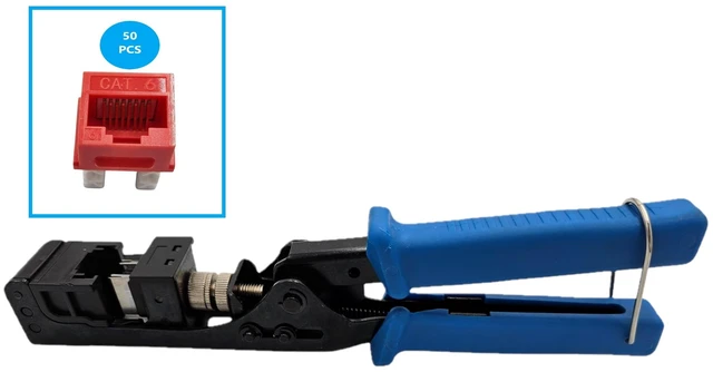 Main image of MICRO CONNECTORS Keystone Jack Termination Tool Plus Cat 6-Keystone Jacks in Red (50-Pack) (FRT-40R-KST50)