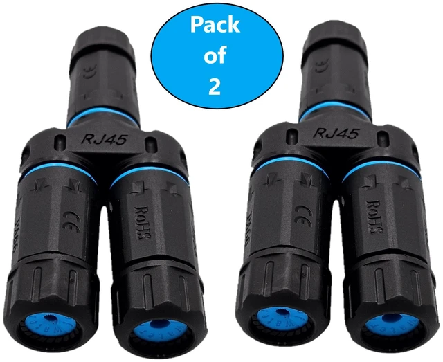 Main image of MICRO CONNECTORS Shielded IP68 Waterproof RJ45 Coupler Splitter for Cat8/7/6A/6/5e/5 Ethernet Cables 2-Pack (C20-110L6WPS-2P)
