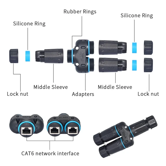 Alt view image 3 of 5 - MICRO CONNECTORS Shielded IP68 Waterproof RJ45 Coupler Splitter for Cat8/7/6A/6/5e/5 Ethernet Cables 6-Pack (C20-110L6WPS-6P)