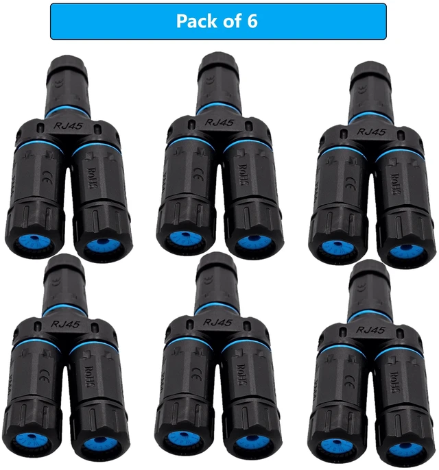 Main image of MICRO CONNECTORS Shielded IP68 Waterproof RJ45 Coupler Splitter for Cat8/7/6A/6/5e/5 Ethernet Cables 6-Pack (C20-110L6WPS-6P)