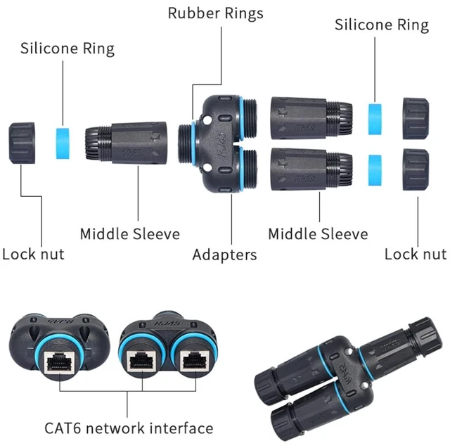 Alt view image 3 of 5 - MICRO CONNECTORS Shielded IP68 Waterproof RJ45 Coupler Splitter for Cat8/7/6/5e/5 Ethernet Cables 10-Pack (C20-110L6WPS-10)