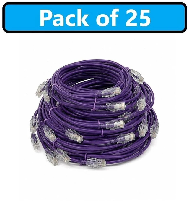 Main image of MICRO CONNECTORS 7 Feet Cat 6A Ultra Slim Patch Cable (28AWG) Purple 25-Pack (E09-007P-SL25)