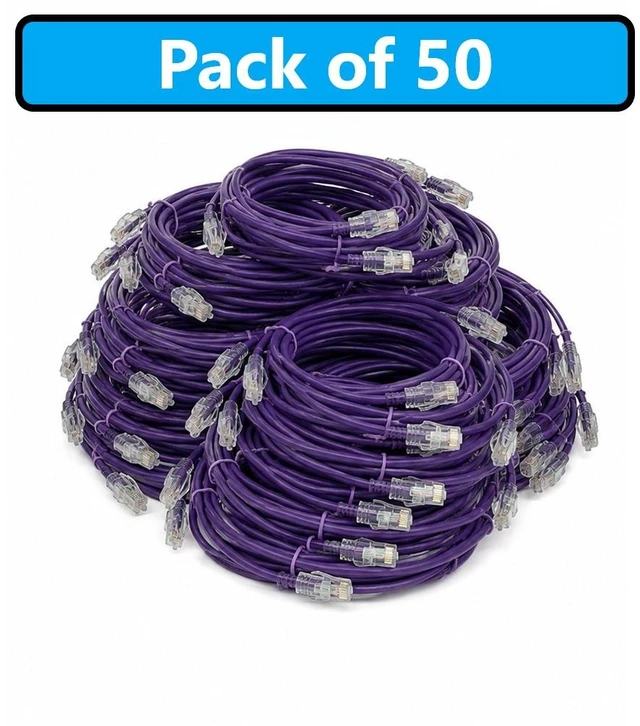Main image of MICRO CONNECTORS 7 Feet Cat 6A Ultra Slim Patch Cable (28AWG) Purple 50-Pack (E09-007P-SL50)