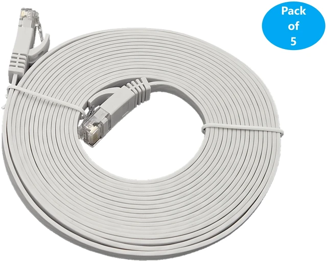 Alt view image 2 of 5 - MICRO CONNECTORS 7 Feet Cat6 UTP RJ45 Flat Patch (30AWG) Cable (White) 5-Pack (E08-007FLW-5)