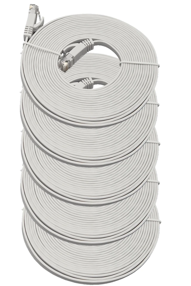 Main image of MICRO CONNECTORS 7 Feet Cat6 UTP RJ45 Flat Patch (30AWG) Cable (White) 5-Pack (E08-007FLW-5)
