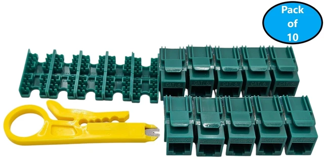Main image of MICRO CONNECTORS CAT6 Unshielded Punch Down Keystone Jack with Tool in Green (10-Pack) (FRT-840G10-T)