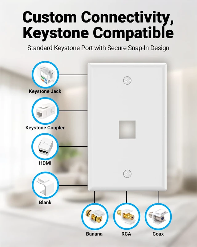 Alt view image 2 of 4 - MICRO CONNECTORS 10-Pack 1-Gang White Keystone Plastic Wall Plate 1-Port and 10 Cat 6 RJ45 Keystone Jacks Green (FRT-1P840G-10)