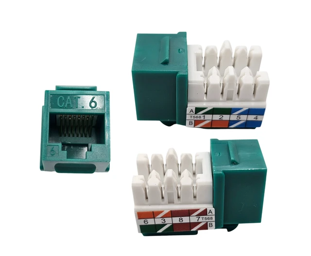 Alt view image 3 of 4 - MICRO CONNECTORS 10-Pack 1-Gang White Keystone Plastic Wall Plate 1-Port and 10 Cat 6 RJ45 Keystone Jacks Green (FRT-1P840G-10)