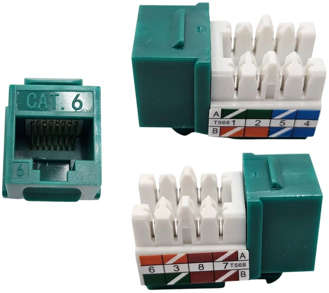 Alt view image 3 of 4 - MICRO CONNECTORS 10-Pack 1-Gang White Keystone Plastic Wall Plate 6-Port and 10 Cat 6 RJ45 Keystone Jacks Green (FRT-6P840G-10)