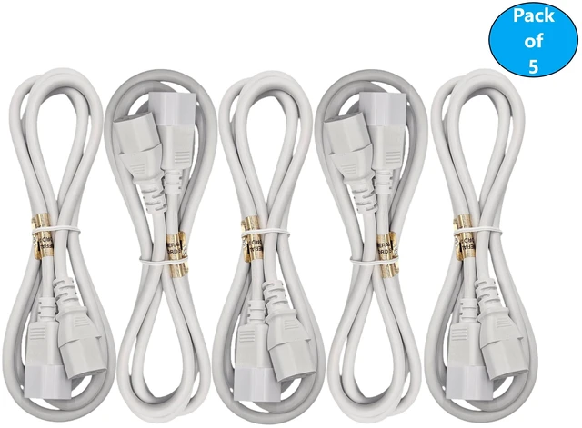 Main image of MICRO CONNECTORS 6 Feet AC Power Extension Cord 18AWG (C13 to C14) (White) 5-Pack (M05-113EULW-5P)